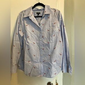 Women’s Blue Button Up Corgi Print